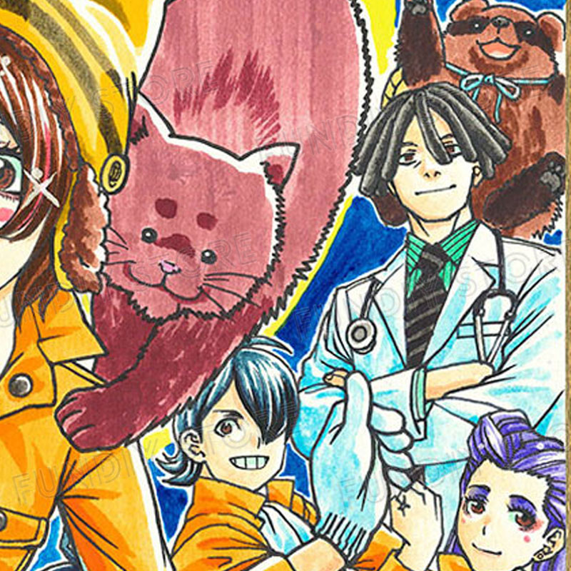 【限定1枚】藤栄道彦先生　完成品カラーイラスト色紙23『妖怪の飼育員さん』大集合2