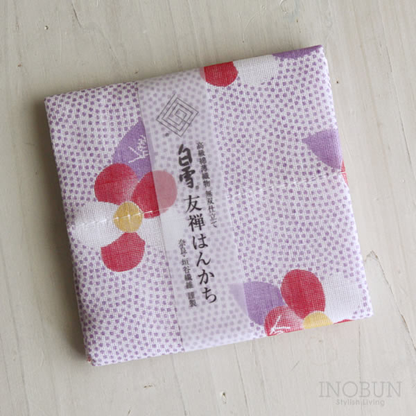 在庫限り終了】白雪 友禅染はんかち 椿 弥生 白雪はんかち 30 x 30cm 