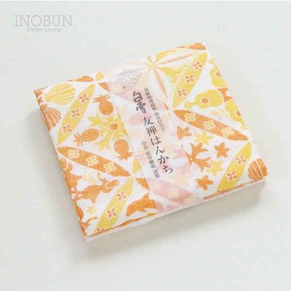 【在庫限り終了】白雪 友禅染はんかち ハワイアンキルト 白雪はんかち 30 x 30cm オレンジ マンゴー