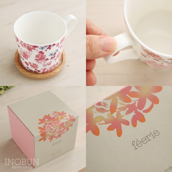 マグカップ Feerie フェリー 蓋付マグ 木製コースター付き 箱入り ギフト レッドペリー シャクヤク シャクナゲ キッチン ランチ 洋食器 マグカップ イノブンオンラインショップ