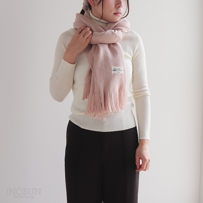 ふわふわストール ピンクベージュ マフラー イノブンオリジナルネームタグ付き