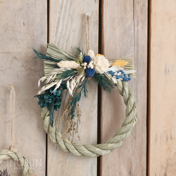 正月飾り 花縄リース 「ふじ」 ドライフラワー 和モダン