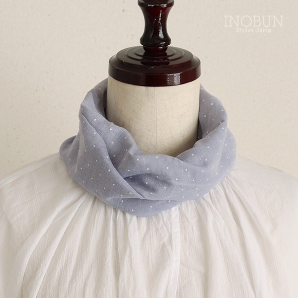 【週末限定10％OFF】UVカット ストール ワンタッチスカーフ シフォンドット ブルー 紫外線 冷房 対策 小さめ スカーフ メール便対応