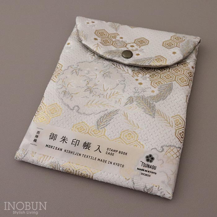 御朱印帳ケース 亀甲地紋雪輪 西陣織 金襴 プラチナライン ポーチ マグネットタイプ 織物 おしゃれ ギフト お参り 御朱印巡り