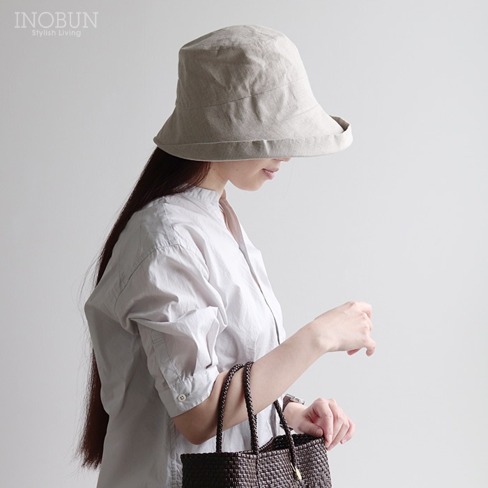 サンドウォッシュ リネンオブザーハット ベージュ 帽子 UVケア 日よけ 紫外線対策 つば広 折りたためる 洗える