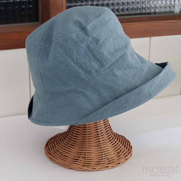 サンドウォッシュ リネンオブザーハット ブルー 帽子 UVケア 日よけ 紫外線対策 つば広 折りたためる 洗える