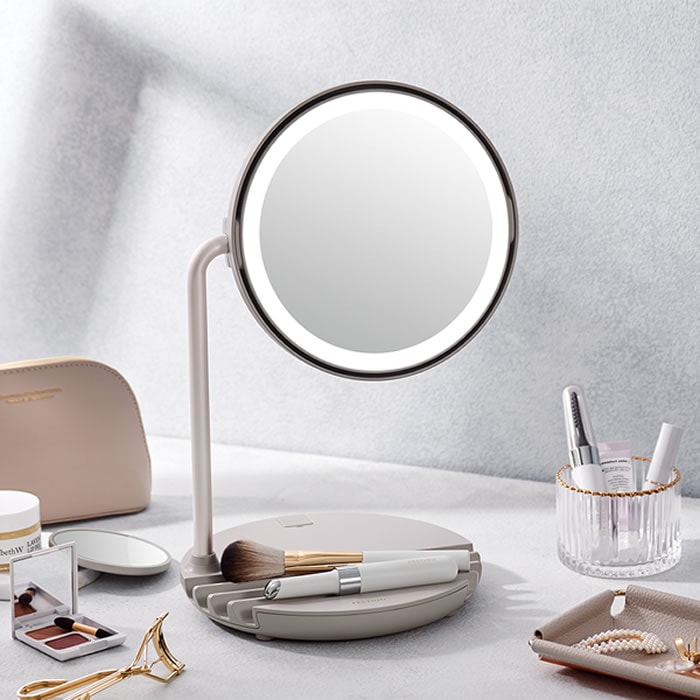 フェスティノ 充電式LEDファンミラー SMHB-032-SB サンドベージュ FESTINO 2段階調光 送風ファン内蔵 メイク