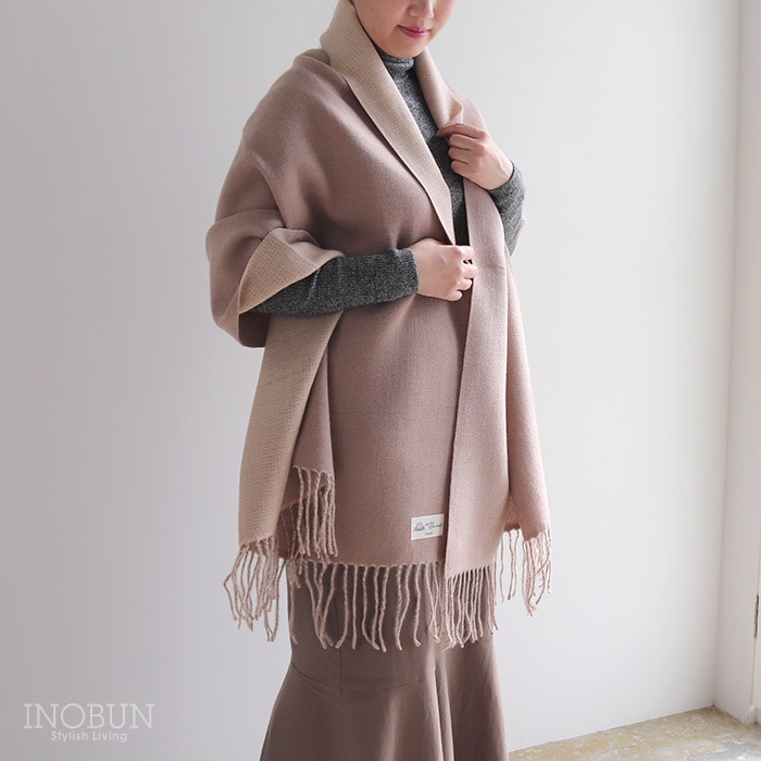 リバーシブルストール ベージュ イノブンオリジナルネームタグ付き マフラー やわらか 薄手 大判 セール