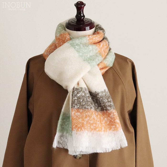 マフラー フランス製 モヘア混 カラフルボーダー ピエールキオック PIERRE QUIOC フランスマフラー