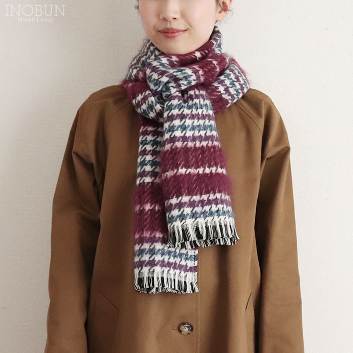 マフラー フランス製 千鳥チェックラメ パープル系 ピエールキオック PIERRE QUIOC フランスマフラー