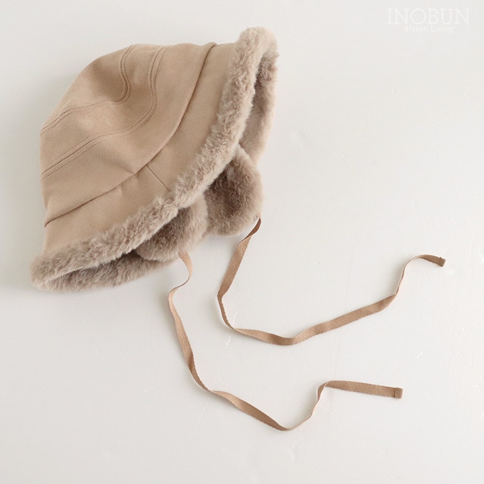 ファーイヤマフバケット ハット ベージュ 秋冬 帽子 バケットハット 耳当て付き セール