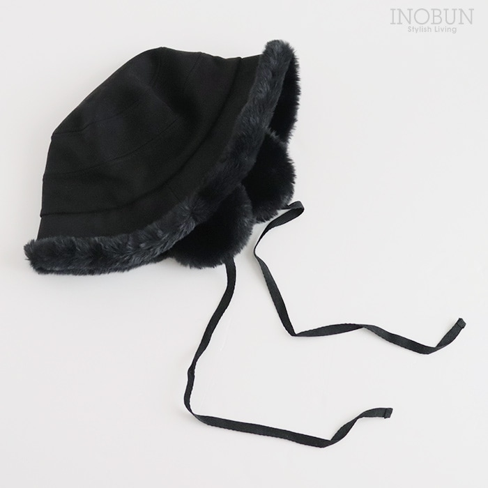 ファーイヤマフバケット ハット ブラック 秋冬 帽子 バケットハット 耳