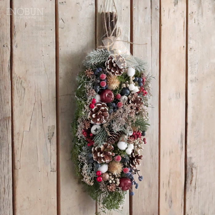 スワッグ 縦タイプ ナチュラルレッド 210×95×465mm ドライフラワー 壁飾り