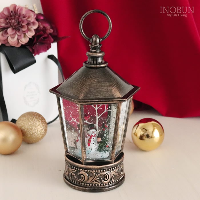 クリスマス バブルLEDライト ヘキサゴンランタン型 スノーマン＆ツリー