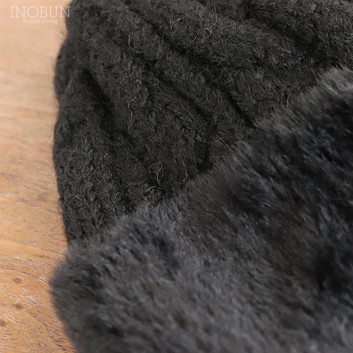 ファートーク風スフレワッチ ブラック ニット帽 ニットキャップ