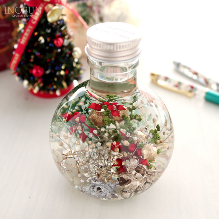 ◆ハーバリウム 15 バラと木の実のクリスマスbottle.:*:・ ◇ハーバリウム 15 バラと木の実のクリスマスbottle.:*:・