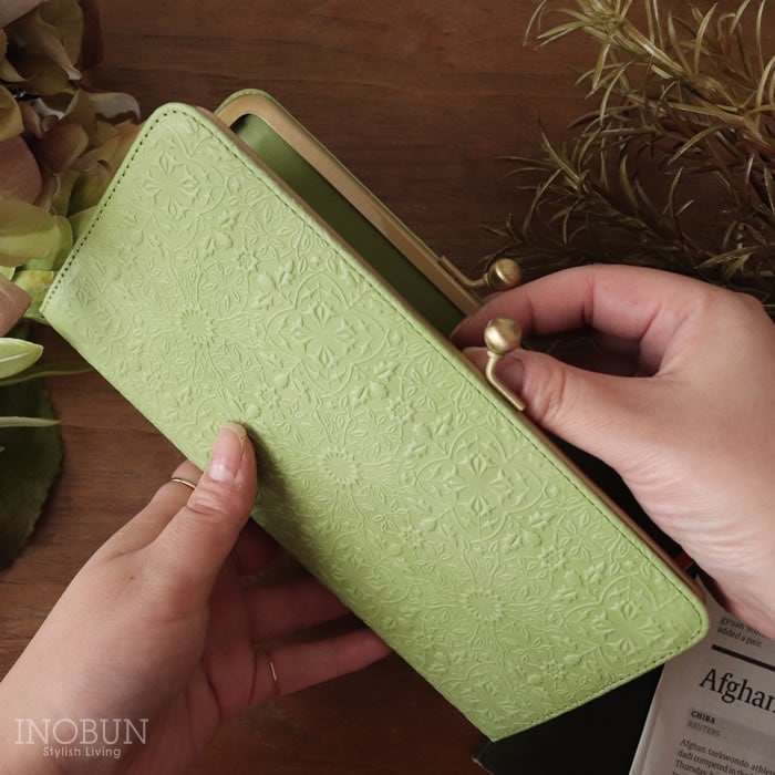 HIRAMEKI モリス スリムガマグチ長財布 日本製 牛革 グラスグリーン プレゼント