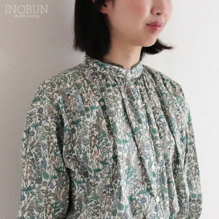 amherst別注カラー リバティ スタンドカラーパイピングブラウス