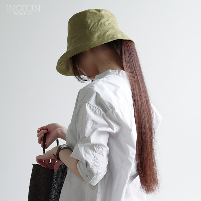 サンドウォッシュ リネンオブザーハット グリーン 帽子 UVケア 日よけ 紫外線対策 つば広 折りたためる 洗える