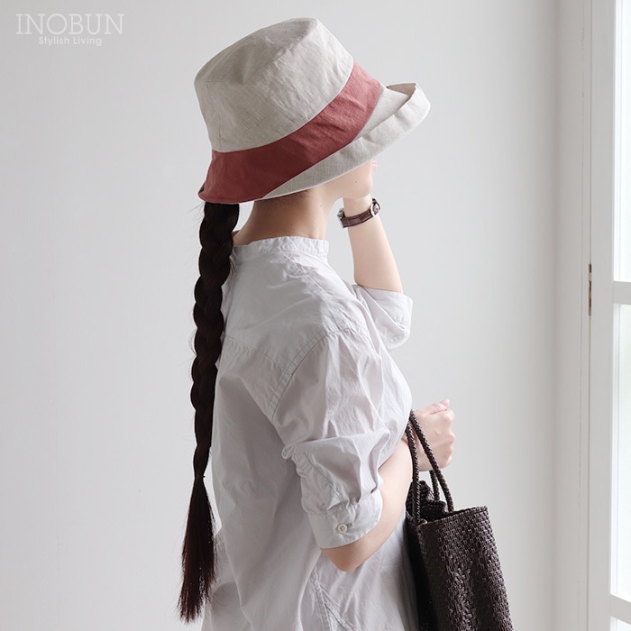 配色 サンドウォッシュ リネンオブザーハット ブリック（レンガ） 帽子 UVケア 日よけ 紫外線対策 つば広 折りたためる 洗える