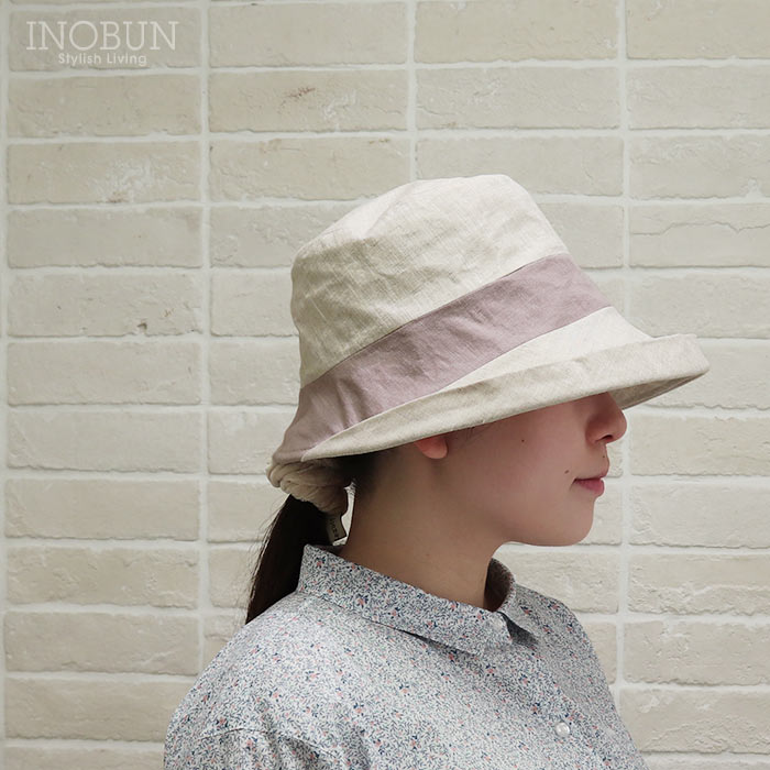 配色 サンドウォッシュ リネンオブザーハット グレー 帽子 UVケア 日よけ 紫外線対策 つば広 折りたためる 洗える