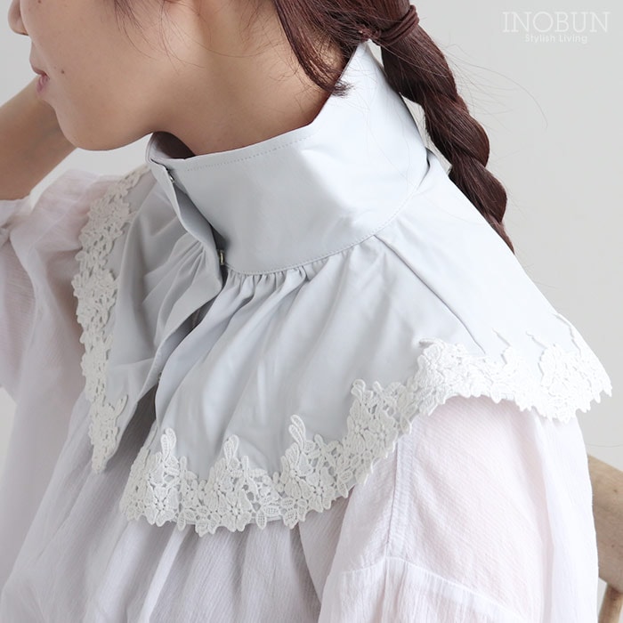 UVカット ネックカバー 冷感 フラワーレース アイスブルー 保冷剤付き 抗菌 ひんやり