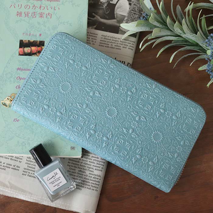 HIRAMEKI モリス ラウンドファスナー 長財布 牛革 日本製 サムシングブルー プレゼント