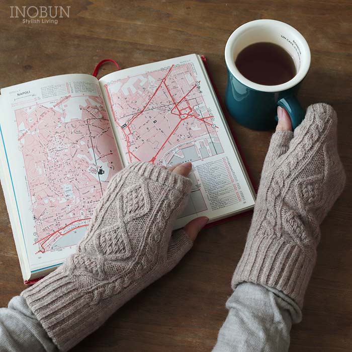 ボアフィンガーレス 手袋 ベージュ ハンドウォーマー