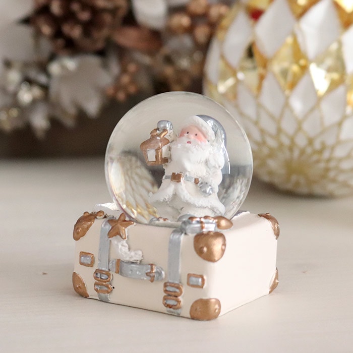 スノードーム スーツケース サンタクロース ホワイトxゴールド