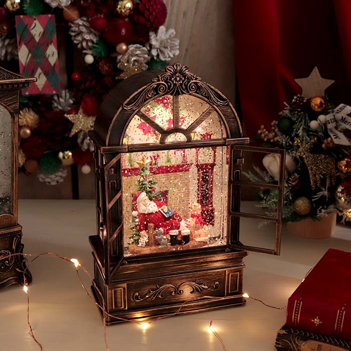 クリスマススノードーム バブルLEDライト ウィンドウ 暖炉の前のサンタ アンティークゴールド クリスマスプレゼント