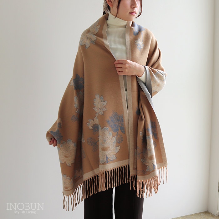 ロイヤルフラワーストール ベージュ マフラー 薄手 大判 オリエンタル 大人 セール