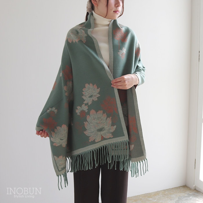 【在庫限り終了】ロイヤルフラワーストール ミント マフラー 薄手 大判 オリエンタル 大人 セール