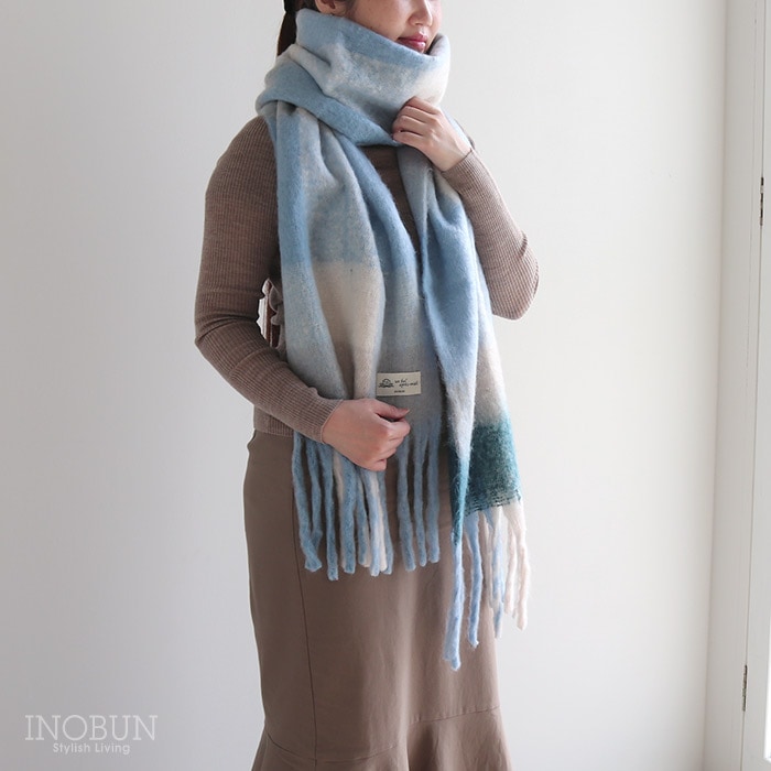 ボリュームフリンジマフラー サックス