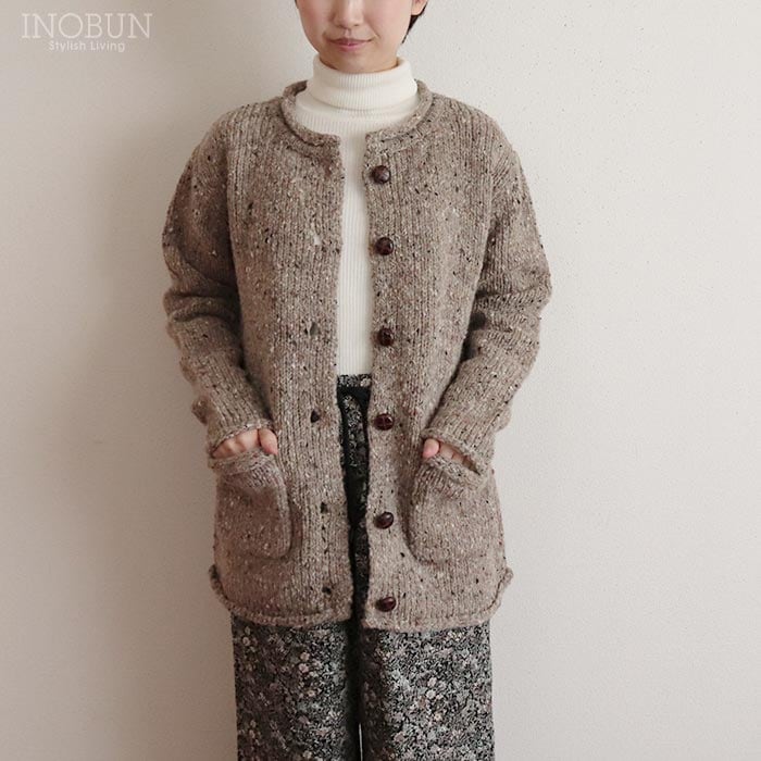 ニットカーディガン ライトハニー レディース Mサイズ Aran Woollen Mills ドニゴールウールカーディガン アランニット