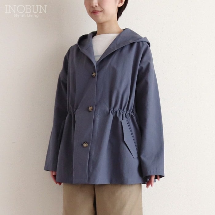 Vent d'ouest フード付き ハーフコート ブルー 春秋 タスランナイロン Vent d'ouest フード付き ハーフコート ブルー 春秋 タスランナイロン