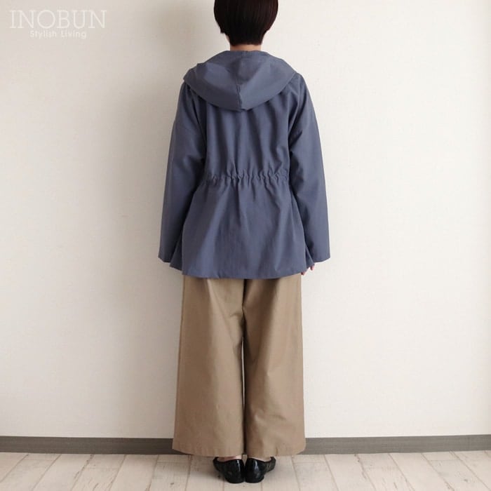 Vent d'ouest フード付き ハーフコート ブルー タスランナイロン