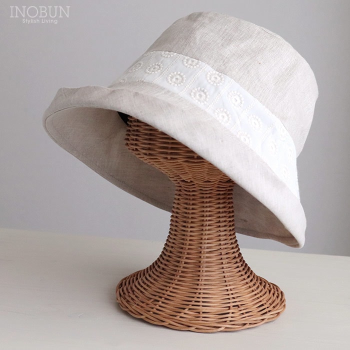配色 サンドウォッシュ リネンオブザーハット レースベージュ 帽子 UVケア 日よけ 紫外線対策 つば広 折りたためる 洗える