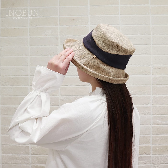 クリップ付き切替布帛ハット 帽子 ネイビー UVケア 折りたためる