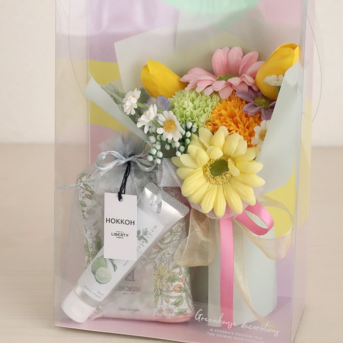 花と爽やかな気持ちに」ギフトセット ソープフラワーブーケ / リバティ