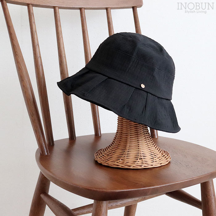 チャーム付きフリルハット 帽子 ブラック バケットハット