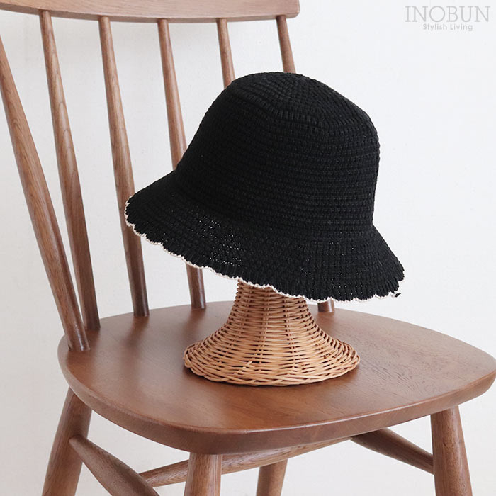 クロシェハット 帽子 ブラック バケットハット