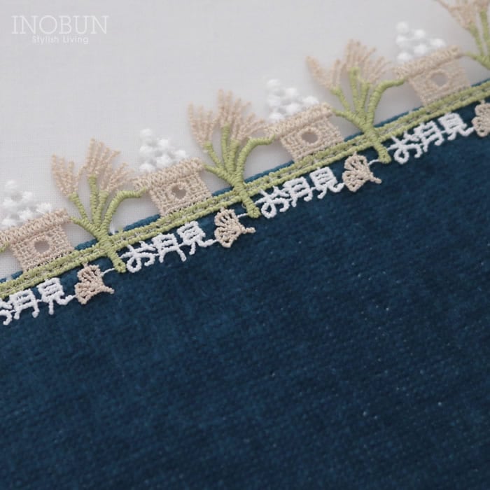 近沢レース店 お月見うさぎ ネイビー 9月 シーズンタオルハンカチ