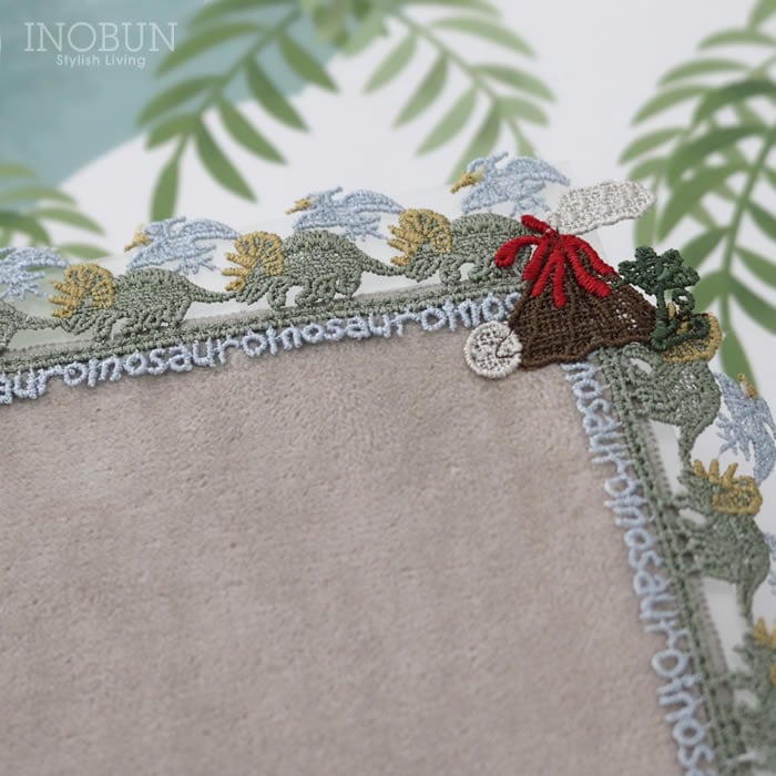 近沢レース店 恐竜 グレージュ 10月 シーズンタオルハンカチ