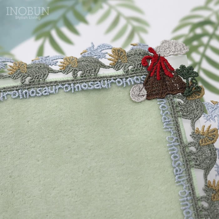 近沢レース店 恐竜 グリーン 10月 シーズンタオルハンカチ