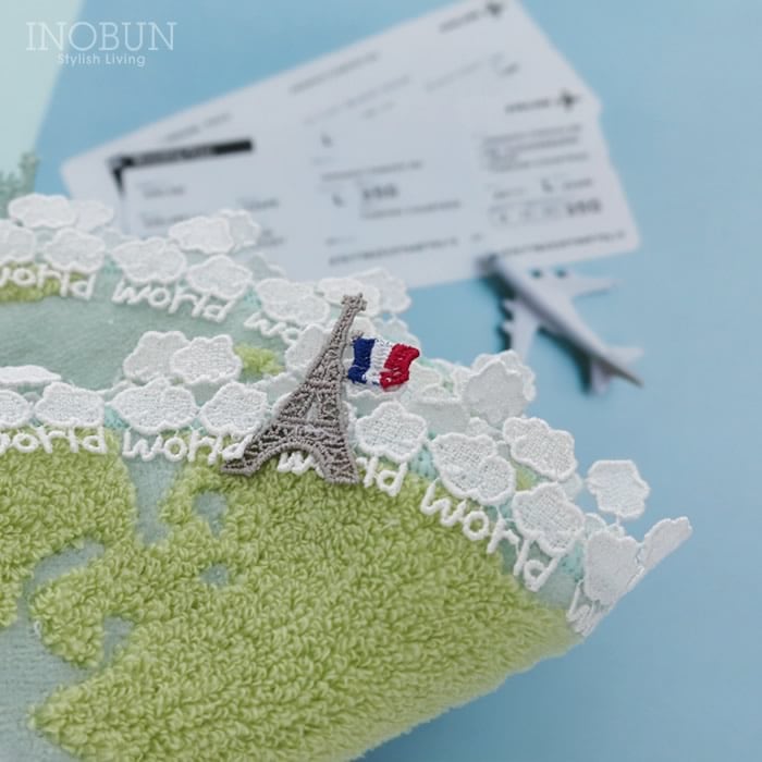 近沢レース店 世界旅行 ブルー 10月 シーズンタオルハンカチ