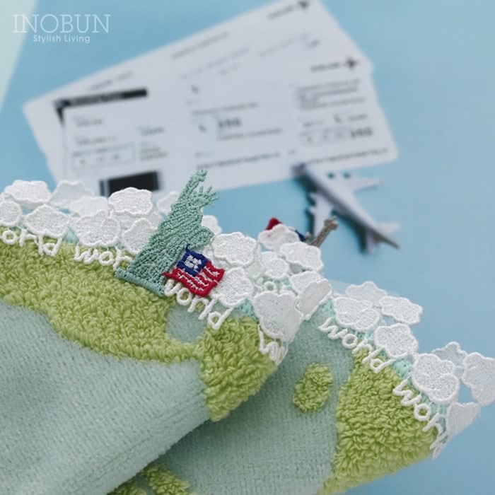 近沢レース店 世界旅行 ブルー 10月 シーズンタオルハンカチ