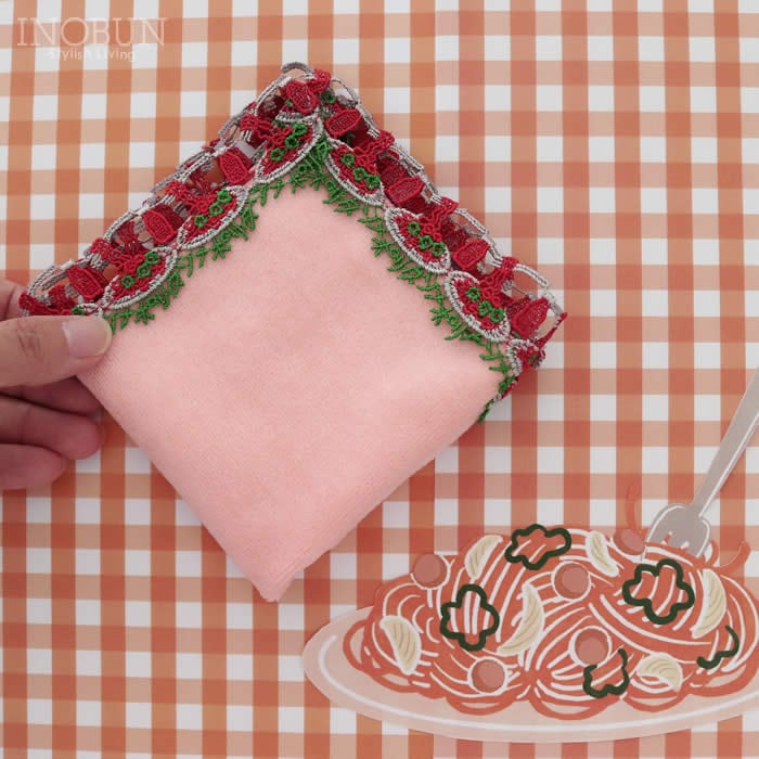 近沢レース店 ナポリタン サーモンピンク 10月 シーズンタオルハンカチ