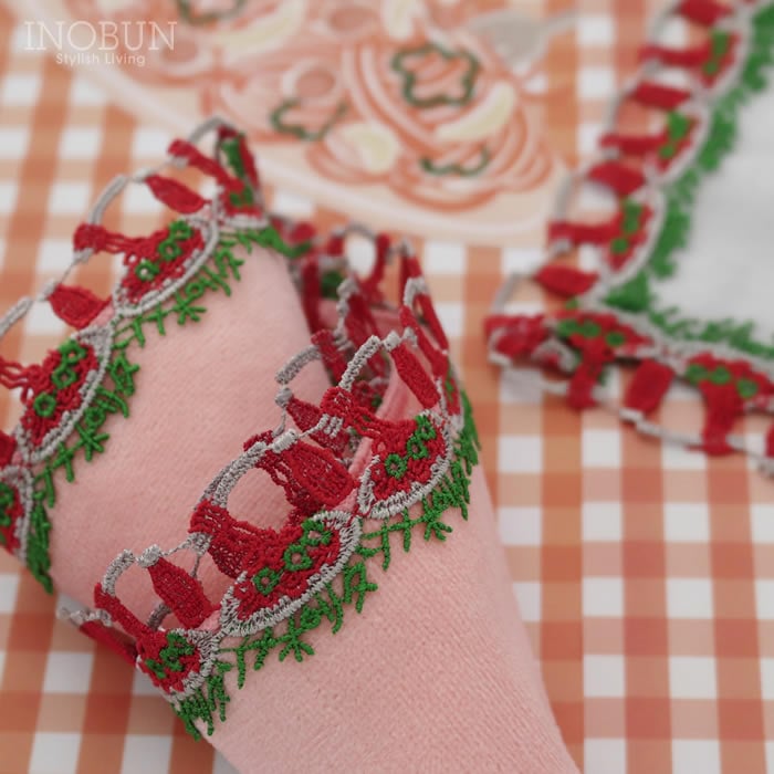 近沢レース店 ナポリタン サーモンピンク 10月 シーズンタオルハンカチ