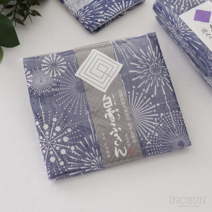 白雪ふきん 友禅染 HANABI 花火 藍 30 x 40cm