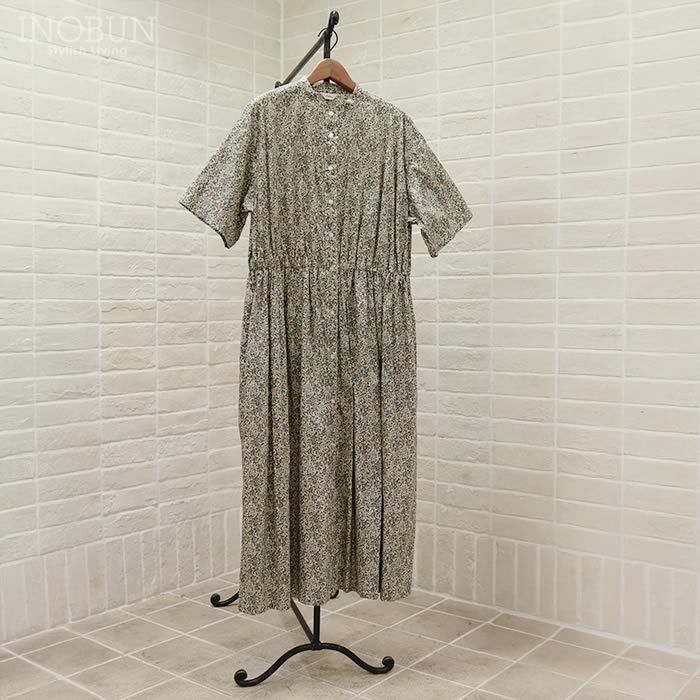 7.parks リバティワンピース M Parkes リバティ ドロップショルダータックワンピース 七分袖